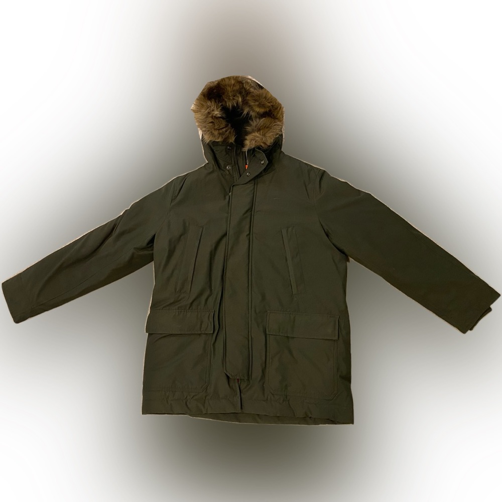 NAVY GREEN GAP SUPER THICK WINTER JACKET WITH FAUX FUR DETACHABLE HOOD LINING